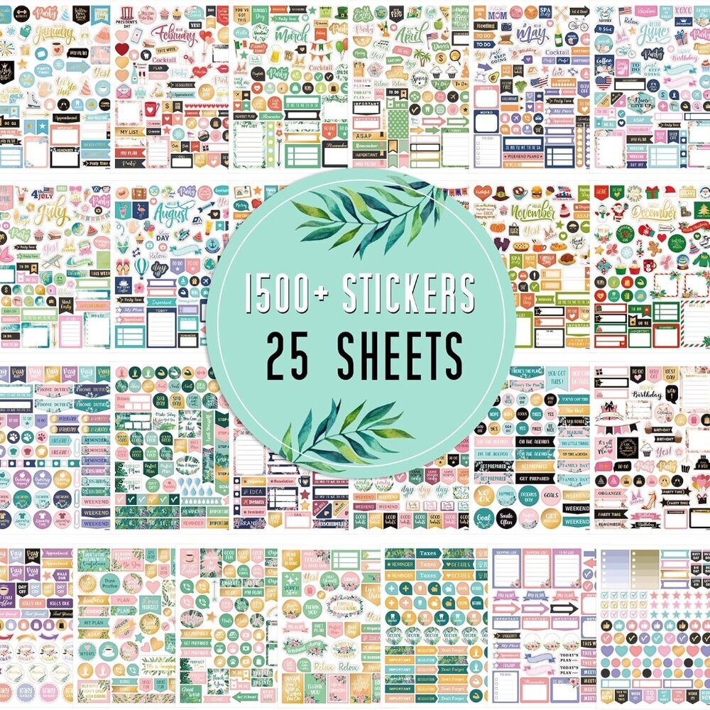 Planner Stickers - Monthly Planner Stickers and Accessories 25 Pages 1500+ Stunn